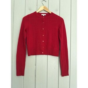 Joes 100% Cashmere Cardigan Sweater S Small Red Long Sleeves Cropped